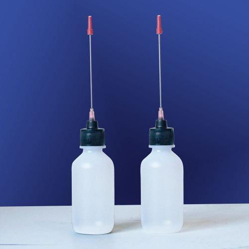 Two 2 oz bottles with stainless steel needle tip dispenser for liquid flux for sale