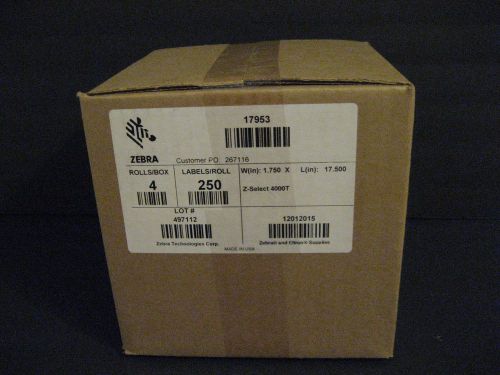 Box of (4) Zebra Z-Select 4000T Thermal Labels 1.75&#034; x 17.5&#034;