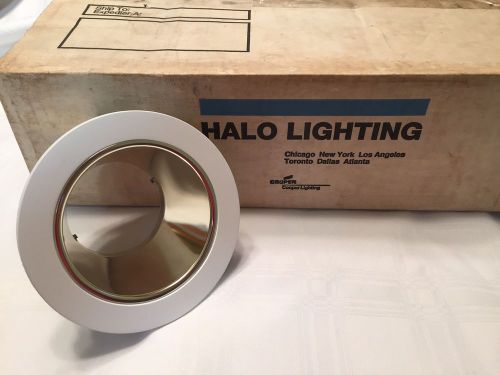 Qty 6 halo lighting 999rg 4&#034; trim cone w/ residential gold reflector/ white trim for sale