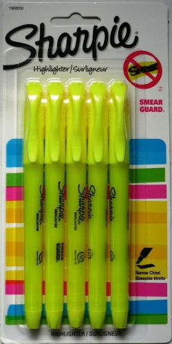 NEW Sharpie Fluorescent Yellow Highlighter Narrow Chisel 5 Pack