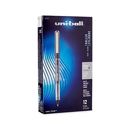 Uni-ball vision stick micro point roller ball pens, 12 black pens (60106) new for sale