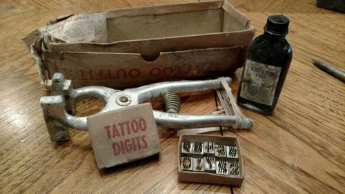Antique Vintage Calf Branding Tattoo Set With Digits, Fever Thermometer, Needles