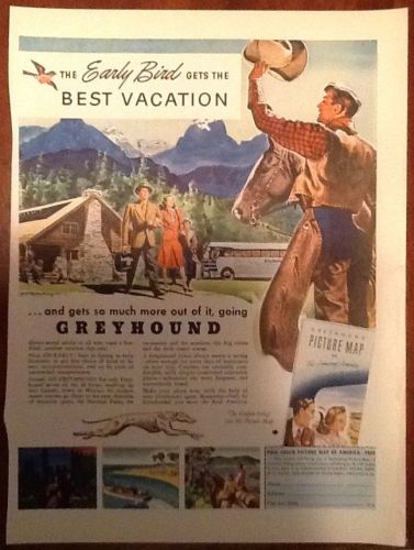 Greyhound bus 1947 original vintage 1940s travel art illustration cowboy