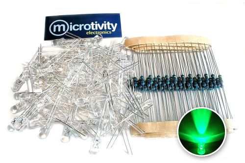 New microtivity il432 5mm clear green led w/ resistors pack of 100 free shipping for sale