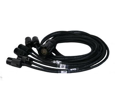 Socapex 19 pin, 6-circuit, 20a to (6) l5-20, break-out - black - 6 feet long for sale