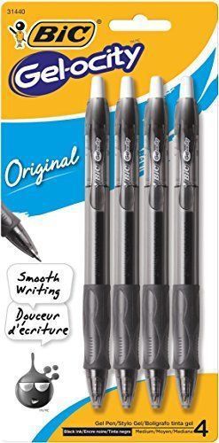Velocity Retractable Gel Pen Medium Point 0.7 mm Black Pens Refillable 4 Pack