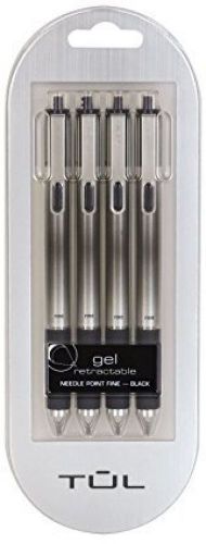 Tul Retractable Gel Pens 0.5mm Needle Point, Black 4/pk
