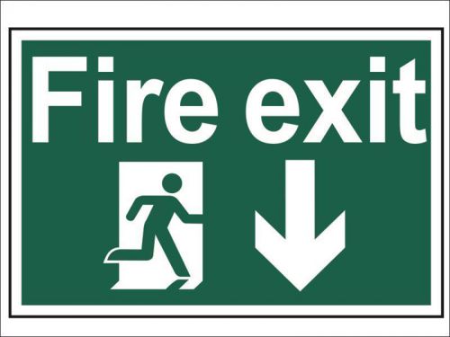 Scan - fire exit running man arrow down - pvc 300 x 200mm for sale