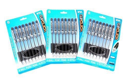 Inc. ClipClick Ball Point Retractable Pens - 24 Black Ink 1.0 mm Pens