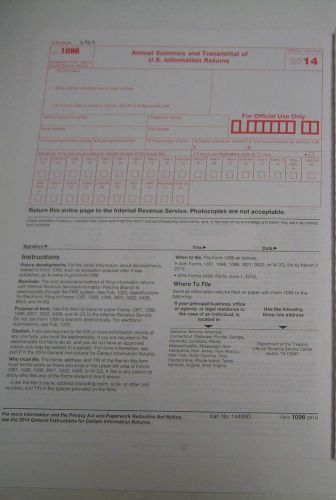 2014 IRS Tax Form 1096 Annual Summary and Transmittal (for 1099&#039;s to IRS)