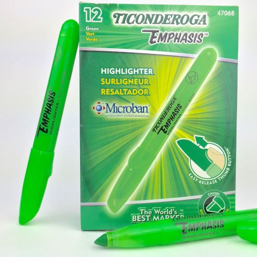 (12) TICONDEROGA Emphasis Highlighters - Chisel - Green - School Office Bright