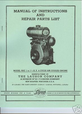 Lauson Model RSC 4 Cycle Air Cooled Engine Operators Manual &amp; Parts List