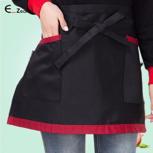 1pc Universal Apron Short Contrast Black Apron Kitchen Cooking Waist Apron Black