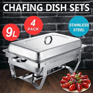 4 PACK CHAFING DISH SETS BUFFET CATERING FOOD WARMER PARTY PACK STAINLESS STEEL
