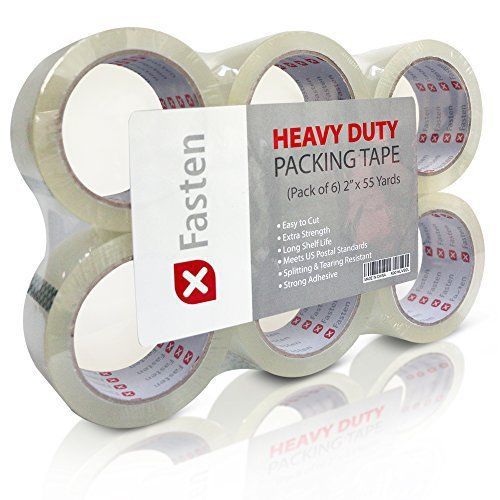 XFasten Heavy Duty Packing Tape, 2-Inch x 55-Yard, Pack of 6
