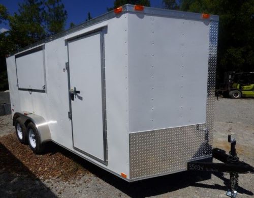 Concession trailer 7&#039;x16&#039; white with serving window - bbq food event vending for sale