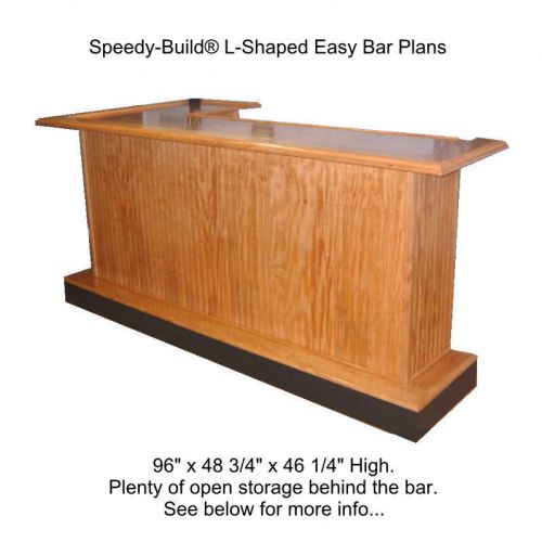 Home bar plans easy l-shaped open shelving design. pdf file sent by email. for sale