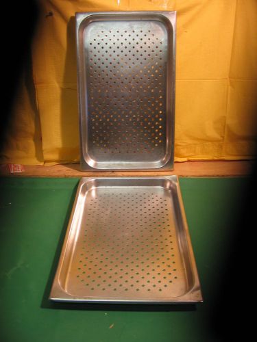 LOT OF 2 FULL SIZE PERFORATED STEAM TABLE PANS 1-1/2&#034; DEEP