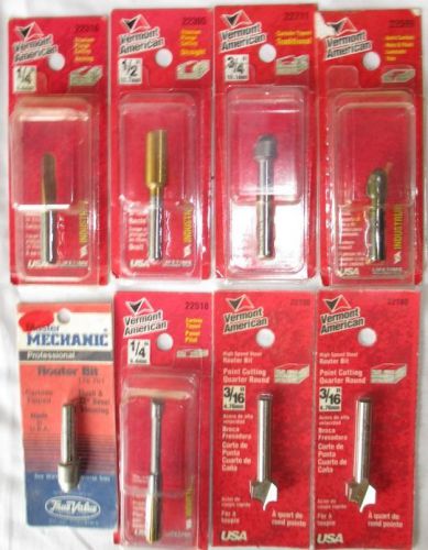 8 vermont american router bits 1/4&#034; shank plunge cutting veining panel pilot for sale