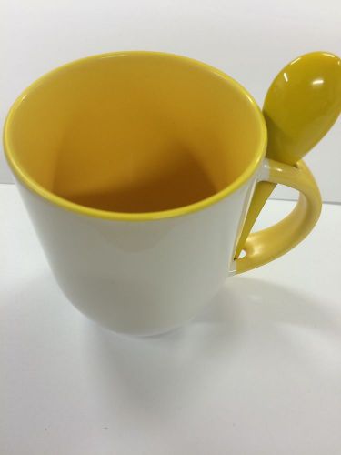 Lot of 35 Sublimation Ceramic Mugs With Spoon 12oz Mug Yellow Inside &amp; Handle