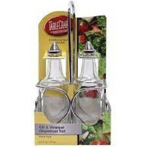 TableCraft H600N2 European Glass 6 Oz Oil / Vinegar Bottle Set w/ Rack (904)