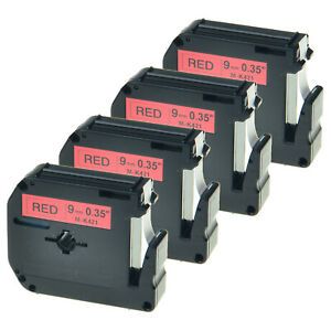 4PK Black on Red Label Tape For Brother M-K421 MK421 M421 P-touch PT-100 3/8&#034;