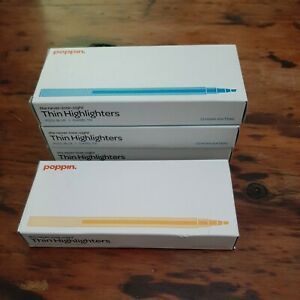 Poppin Inc Thin Highlighters, Chisel Tip, 3 Dz Blue &amp; 1 Dz Yellow