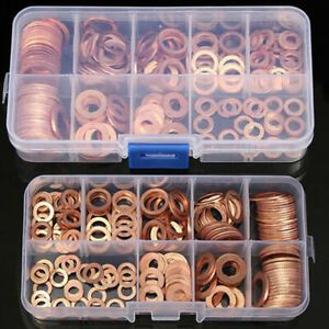 200X 9 Sizes Assorted Solid Crush Copper Washers Sump Plug Banjo Bolt Tap W/Box