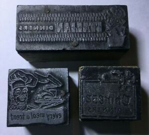 3 Printing Letterpress Printers Block Chinese/Italian Dinning &amp; Chef Stamps
