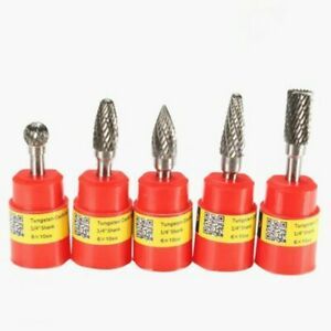 5* Tungsten Carbide Burr 1/4 6mm Rotary Cutter Files CNC Engraving 10mm Sliver