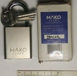 MAKO Model 427 Nickle Plated Rekeyable Rectangular Brass Padlock W/2 Keys