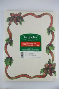 Geographics 100 Sheets Letterhead HOLLY PLAID RIBBON, Acid Free, Christamas