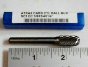CARBIDE CYLENDAR BALL BUR BIT SC3 DC 3/8x3/4x1/4