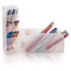 Qualsen Pen Organizer for Desk Translucent Pencil Holder Storage Containers kv