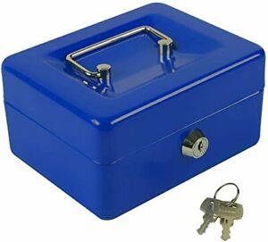 Cash Box with Money Tray,Small Safe Lock Box with Key,5.91&#034;x 4.72&#034;x 3.15&#034; Blue