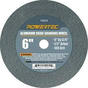 POWERTEC 15519 Aluminum Oxide Grinding Wheel 6&#034; x 3/4&#034; 1/2&#034; Arbor 100 Grit