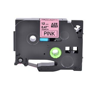 Embellish Satin Ribbon Label Tape Black on Pink for Brother TZe-RE31 TZ-RE31