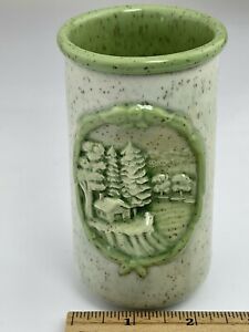 Pencil Pen Office Supply Holder Green Cabin Mountains Trees