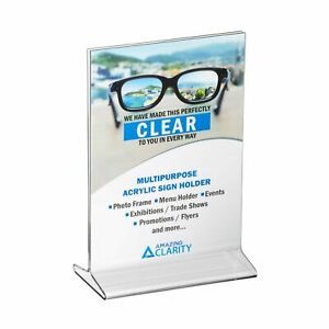 Amazing Clarity 5x7 Inches Acrylic Sign Holder / Table Top Menu Display Stand...