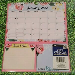 2022 Calendar, 10”x11.5”, Monthly Page Format, w/Two Nps-Pink/Blue w/Flowers-NEW