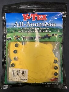 Y-TEX LARGE 4-STAR TAGS Adult Cattle Fade Tear Resistent Blank Yellow 25ct pkg