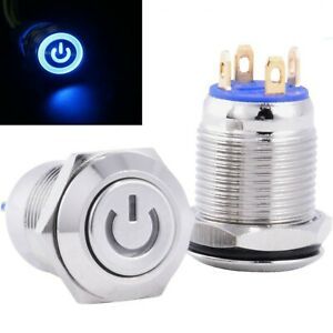 Power LED Light Button Switch Push Silver Shell Waterproof 24VDC Automatic Reset