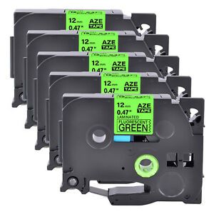 5PK Label TZe-D31 TZ-D31 Black on Fluorescent Green 12MM For Brother PT-H100