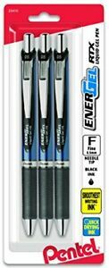 EnerGel Deluxe RTX Retractable Liquid Gel Pen, 0.5mm Needle Black 3 Pack