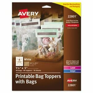 Avery Printable Bag Toppers with Bags, 1-3/4 x 5, White, 40/Pack (AVE22801)