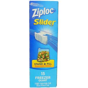 2 Pack Ziploc Slider Freezer Bags, 1 Quart, 15 Ct