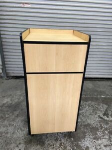 22x22 Trash Bin Receptacle Wood Waste Cabinet On Wheels Tray Front Load #6447