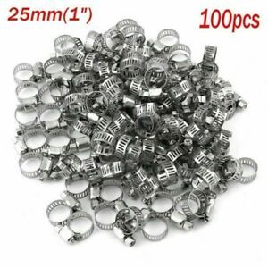 100Pc 1 Hose Clamp Set Fuel Stainless Steel Pipe Clip Worm Gear Assortment New
