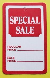 Unstrung Large Red &amp; White Special Sale Price Tags Retail Merch Coupon No String