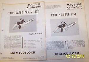 McCULLOCH CHAIN SAW MODEL MAC 5-10 ORIGINAL OEM ILLUSTRATED PARTS LIST
